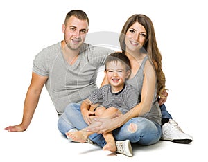 Family over White Background, Three People, Parents with Child