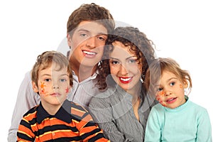 Family with paintings on childish faces