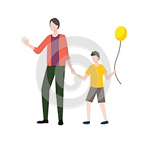 Family Parent and Child Holding Balloon Vector