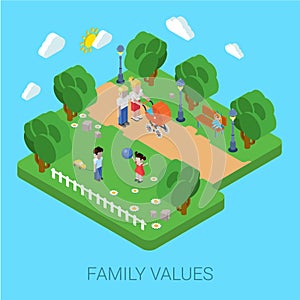 Family parenting people concept flat 3d isometric parents kids