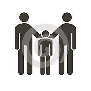 Family with parents and kid icon. Vector flat glyph illustration. For concepts of family union, adopting a child, same sex photo