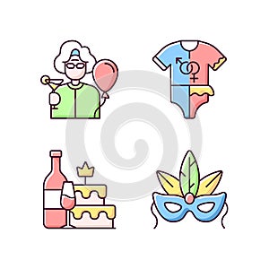 Family party greeting RGB color icons set