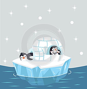 Family penguin sleep in Igloo ice house