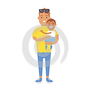 Family people adult happiness smiling father with baby togetherness parenting concept and casual parent, cheerful