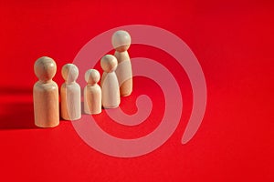 Family people figures on red background. Concept of family, values, unity, togetherness