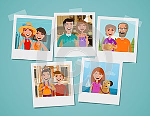 Family photo album. People, parents and children concept. Cartoon vector illustration