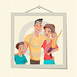 Family photo in frame flat vector illustration