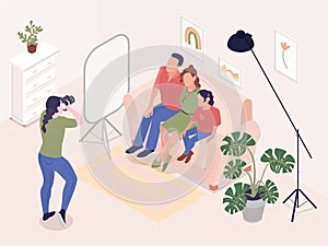 Family Photo Session Isometric Illustration