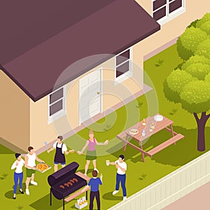 Family Picnic Barbecue Isometric