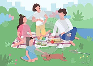 Family picnic flat color vector illustration