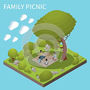 Family Picnic Isometric Background