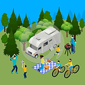 Family Picnic Isometric Composition