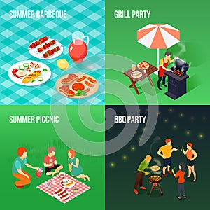 Family Picnic Isometric Concept