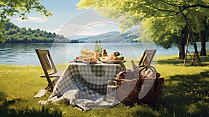 family picnic at lake