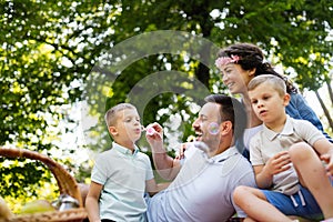 Family picnic outdoors togetherness relaxation happiness concept