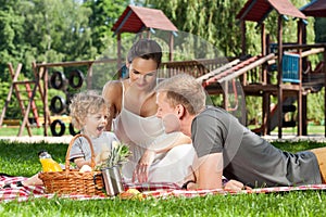 Family picnic on the playground