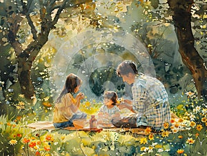 Family picnic in a sunny park