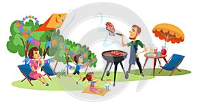 Family picnic on yard poster