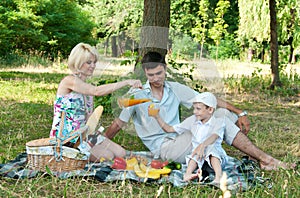 Family picnick on the outdoors.