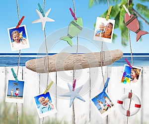 Family Pictures and Objects Hanging by the Beach