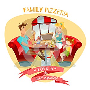 Family Pizzeria Vector Illustration