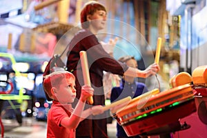 Family playing in amusement park