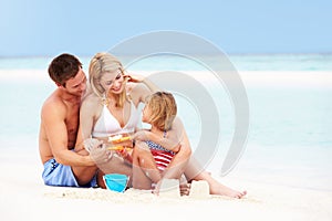 Family On Playing On Beautiful Beach