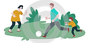 Family playing football isolated icon, summer outdoor activity