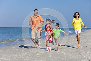 Family Playing Football Soccer on Beach