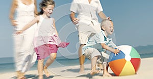 Family Playing Happiness Bonding Recreation Beach Concept