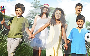 Family Playing Outdoors Children Field Concept