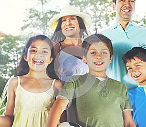 Family Playing Outdoors Children Field Concept