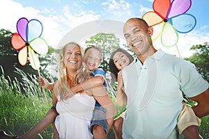 Family Playing Outdoors Children Field Concept