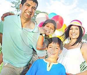 Family Playing Outdoors Children Field Concept