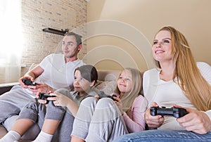 Family playing video game