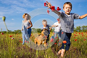 Family on the poppy meadow