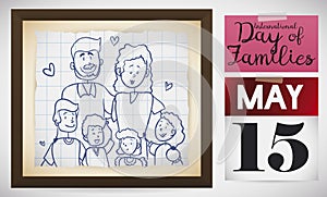 Family Portrait, Calendar and Note to Celebrate International Day of Families, Vector Illustration
