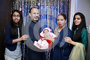 Family portrait celebrates Indian festival Diwali.