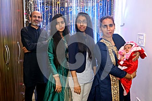 Family portrait celebrates Indian festival Diwali.