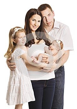 Family Portrait Four Persons, Mother Father Kids Baby, White