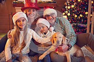 Family portrait in home on Christmas