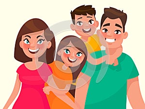 Family portrait. Mom dad daughter and son. Vector illustration i