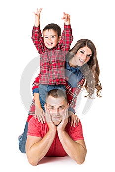 Family Portrait, Mother Father Child Boy, White Background