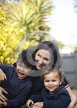 Family portrait mother and sons