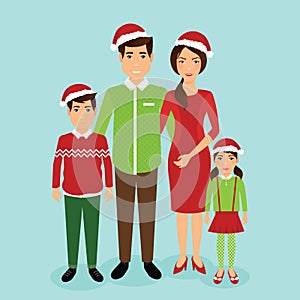 Family portrait wearing Santa hat. Vector illustration decorative design