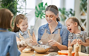 Family are preparing bakery together