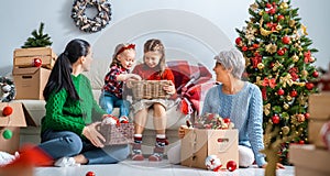 Family preparing for Christmas