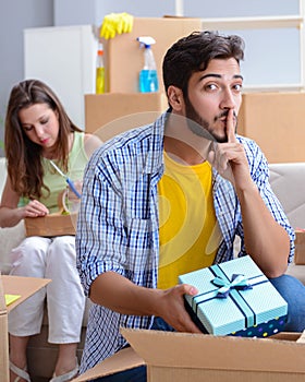 Family preparing for christmas after relocation