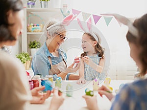 Family preparing for Easter