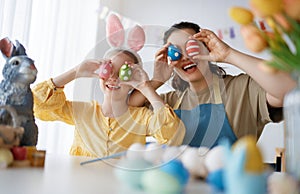 family preparing for Easter